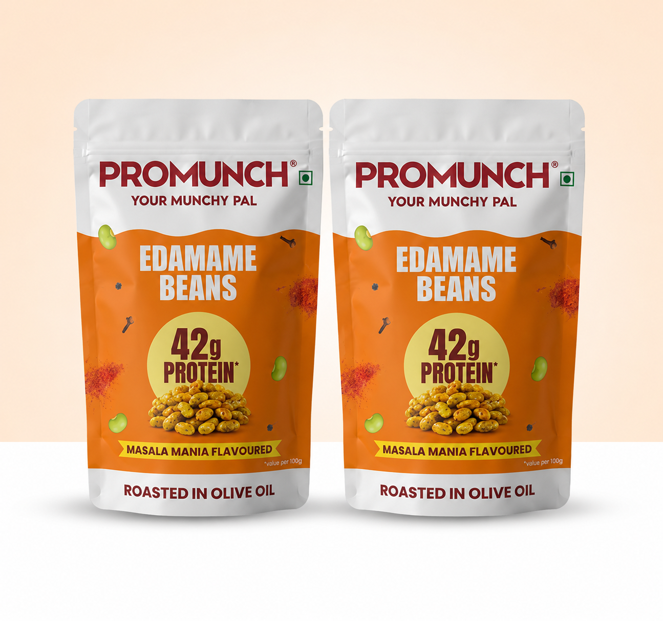PROMUNCH Roasted Edamame Beans Pack of 2 | Himalayan Rock Salt, Indori Chatka & Masala Mania