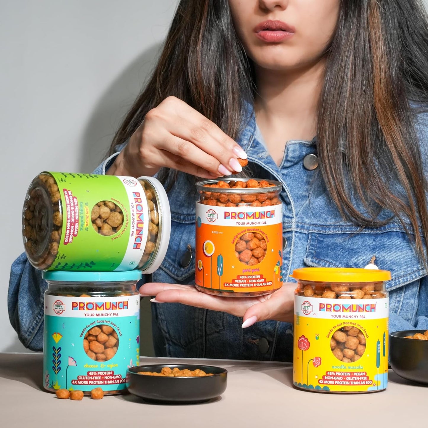 Noodle Masala Flavoured Protein Chunks - Nutritious, Delicious Snack Soya Peri Peri - High Protein, No Preservatives, Oil-Free Flavoured Tangy Pudina Soya Chunks - Delicious and Healthy Snack Soya Cheese & Onion - High Protein, Guilt-Free Snack for Fitness