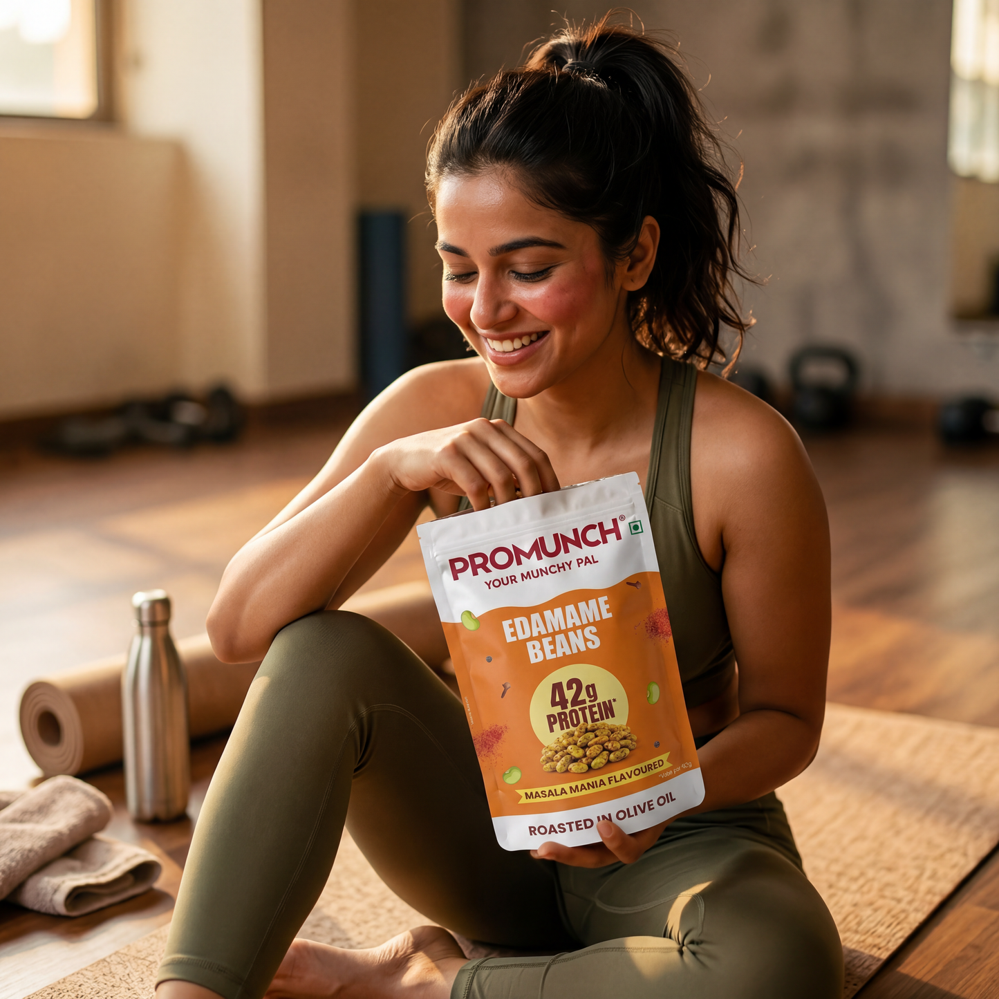 PROMUNCH Roasted Edamame Beans - Masala Mania | 42g High Protein Snack | No Added Sugar | Rich in Fiber | Roasted in Olive Oil | Crunchy & Low in Fat