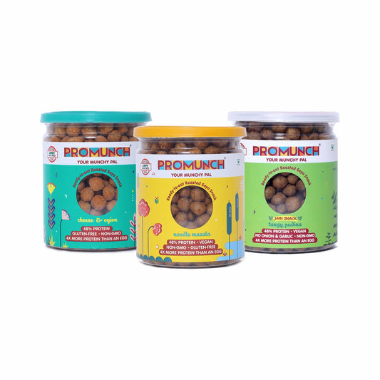 Variety Pack Protein Snacks (Noodle Masala, Tangy Pudina, Cheese & Onion)-150gm x 3
