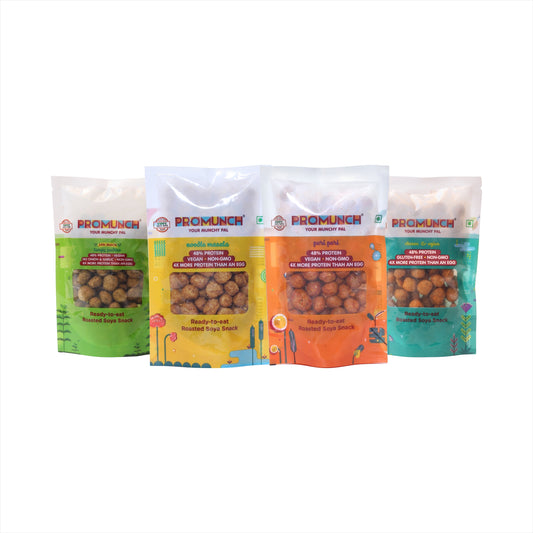 PROMUNCH Travel Combo Pack (Tangy Pudina ,Peri Peri ,Cheese & Onion , Noodle Masala) 30gm x 4