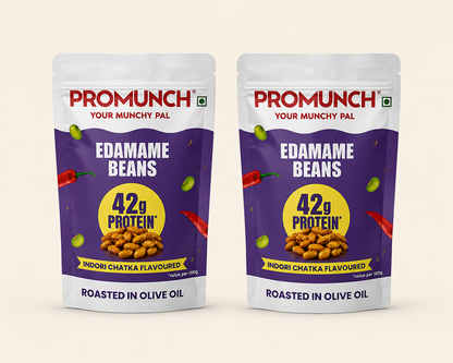 PROMUNCH Roasted Edamame Beans Pack of 2 | Himalayan Rock Salt, Indori Chatka & Masala Mania