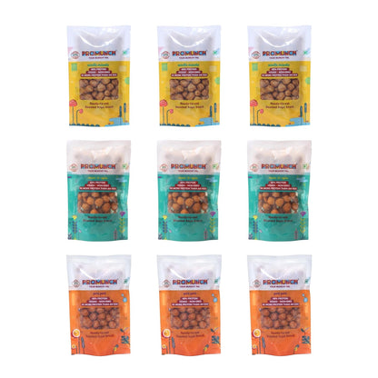 PROMUNCH Travel Combo Pack (Cheese and Onion-3, Peri Peri-3, Noodle Masala-3) 30gm x 9