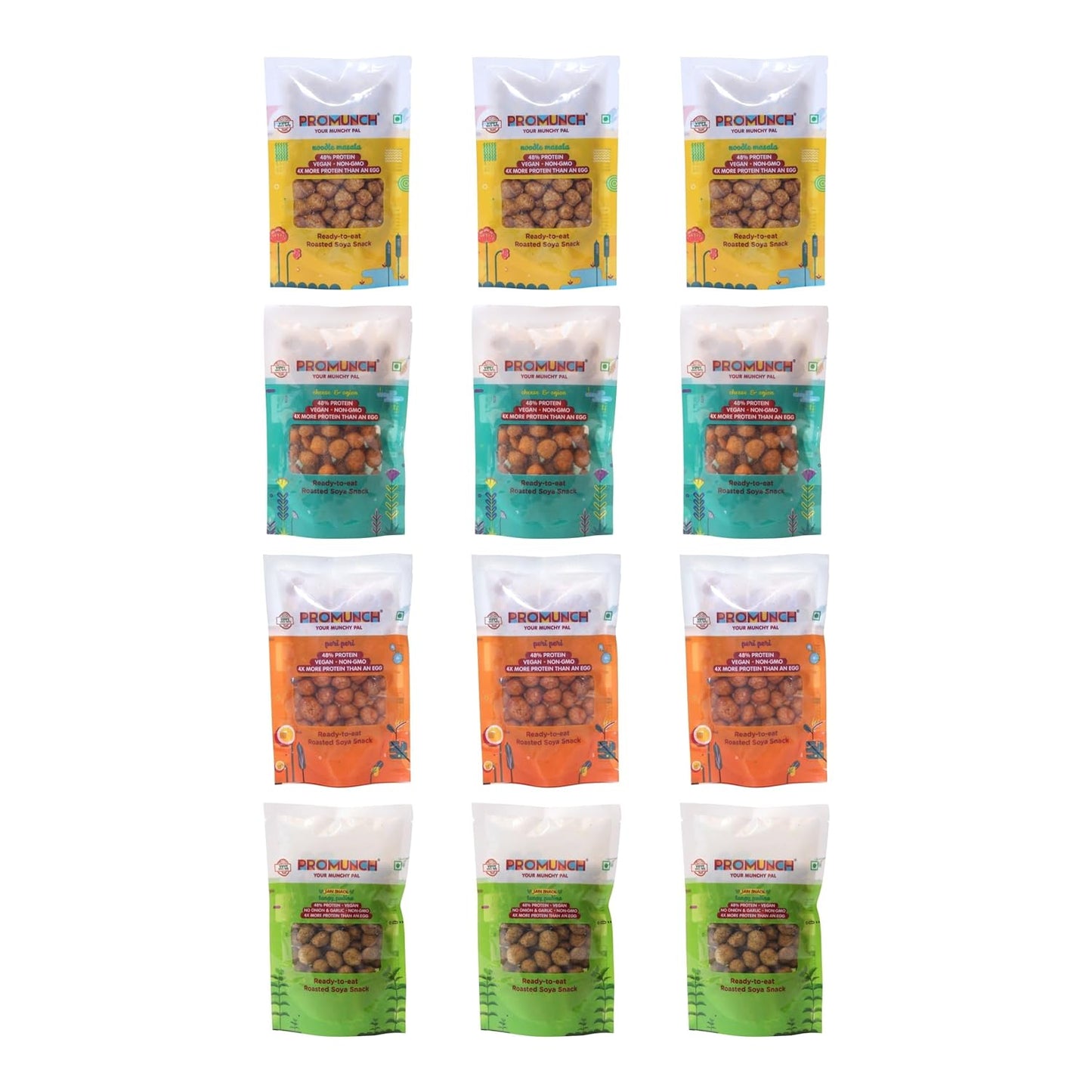 PROMUNCH Travel Combo Pack (Cheese&Onion-3,Peri Peri-3,Noodle Masala-3,Tangy Pudina-3) 30 gm Each