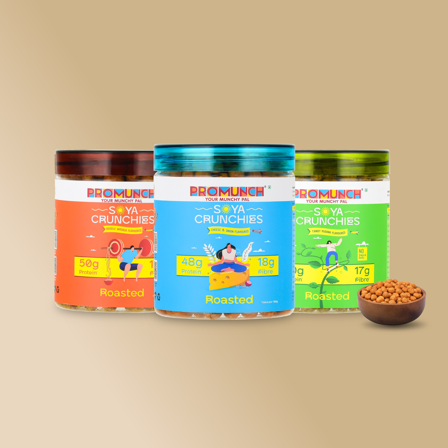 Variety Pack Protein Crunchies (Noodle Masala, Tangy Pudina, Cheese & Onion)-150gm x 3