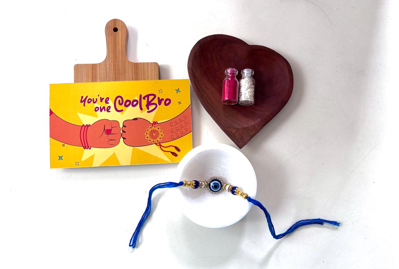 Rakhi hamper,Healthy snack combo, Rolli chawal rakhi set, Rakhi gift for brother,evil eye rakhi,Date Bites
