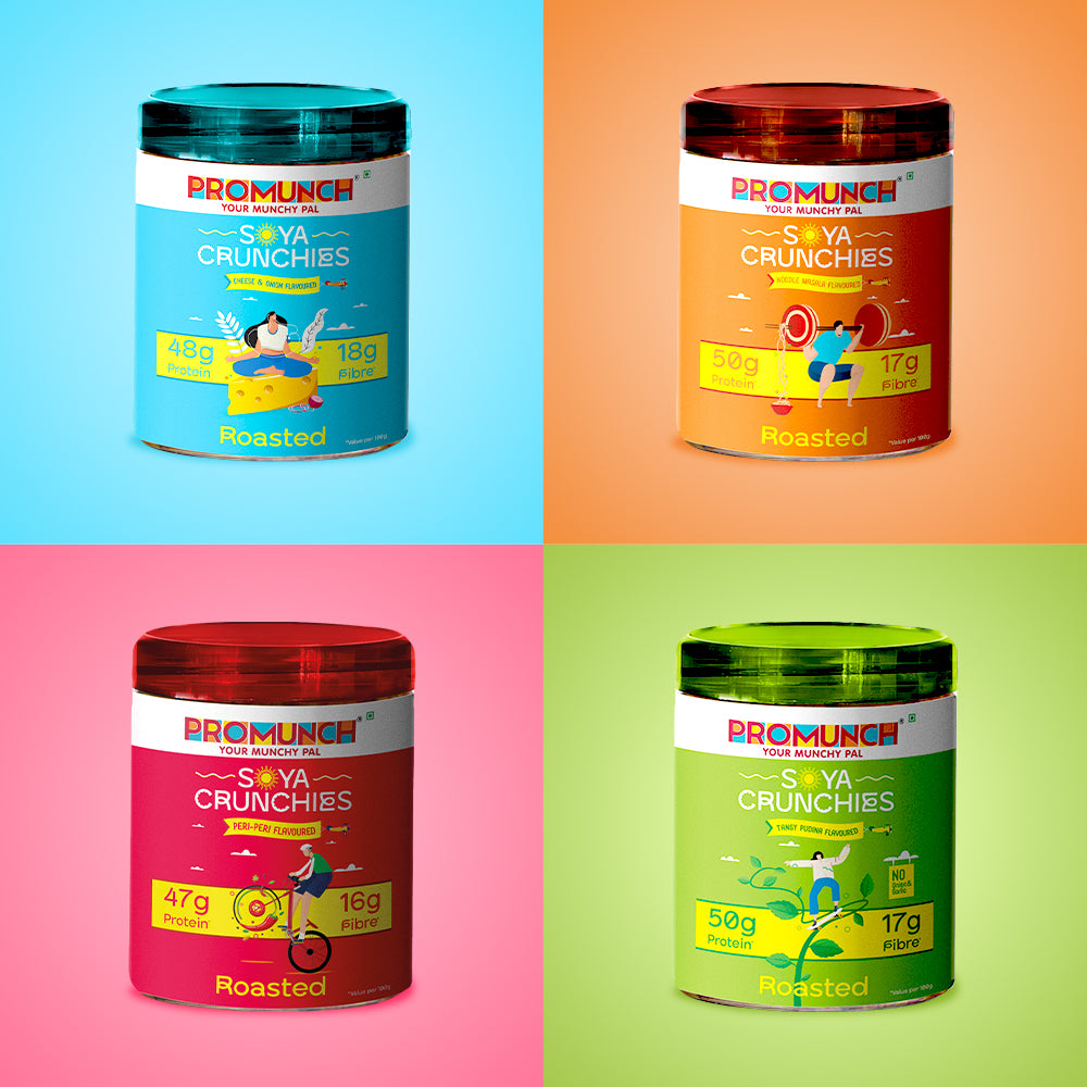 Variety Pack Protein Crunchies (Noodle Masala, Tangy Pudina, Cheese & Onion)-150gm x 3