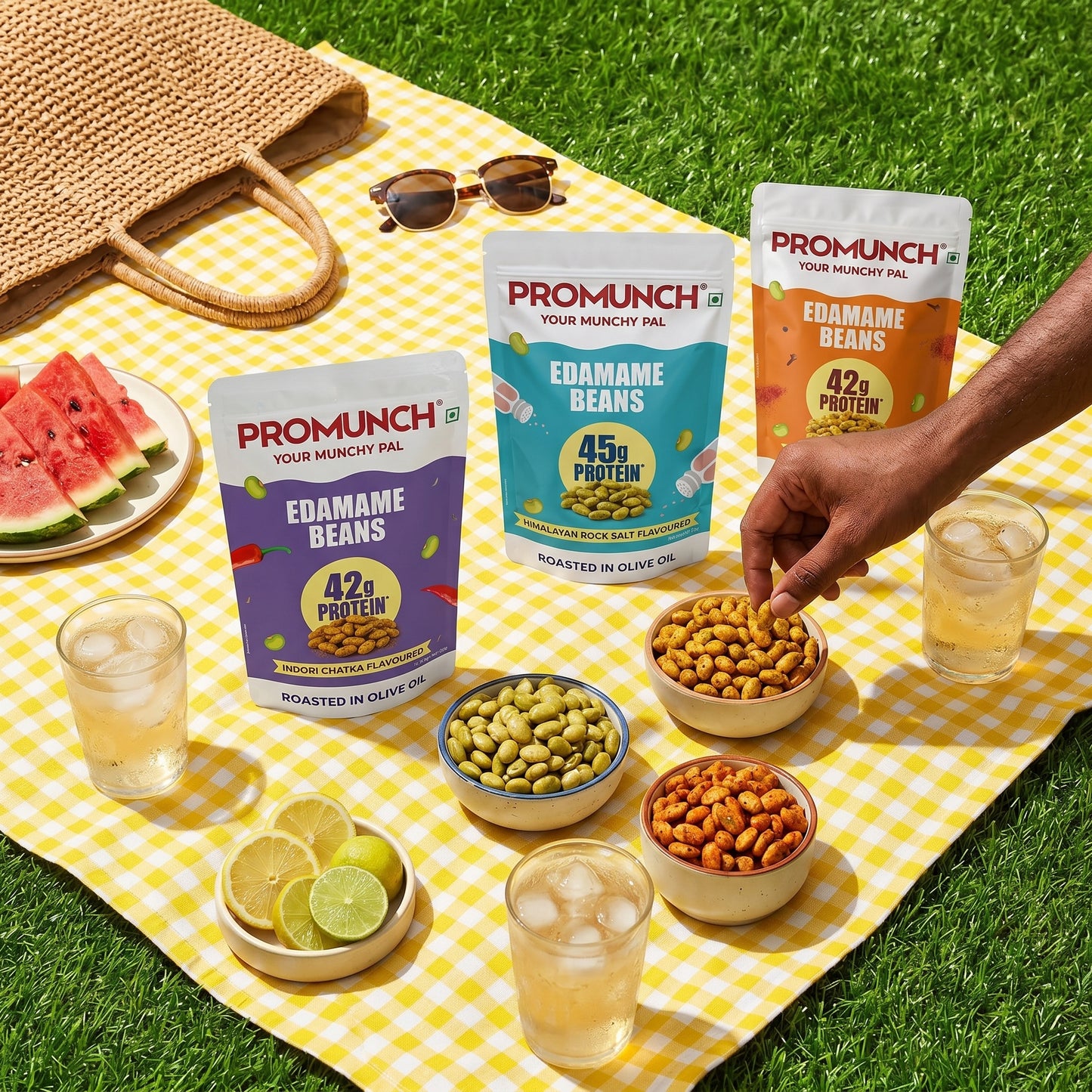 PROMUNCH Roasted Edamame Beans - Assorted Combo | 42-45g High Protein Snack | No Added Sugar | Rich in Fiber | Roasted in Olive Oil | Crunchy & Low in Fat