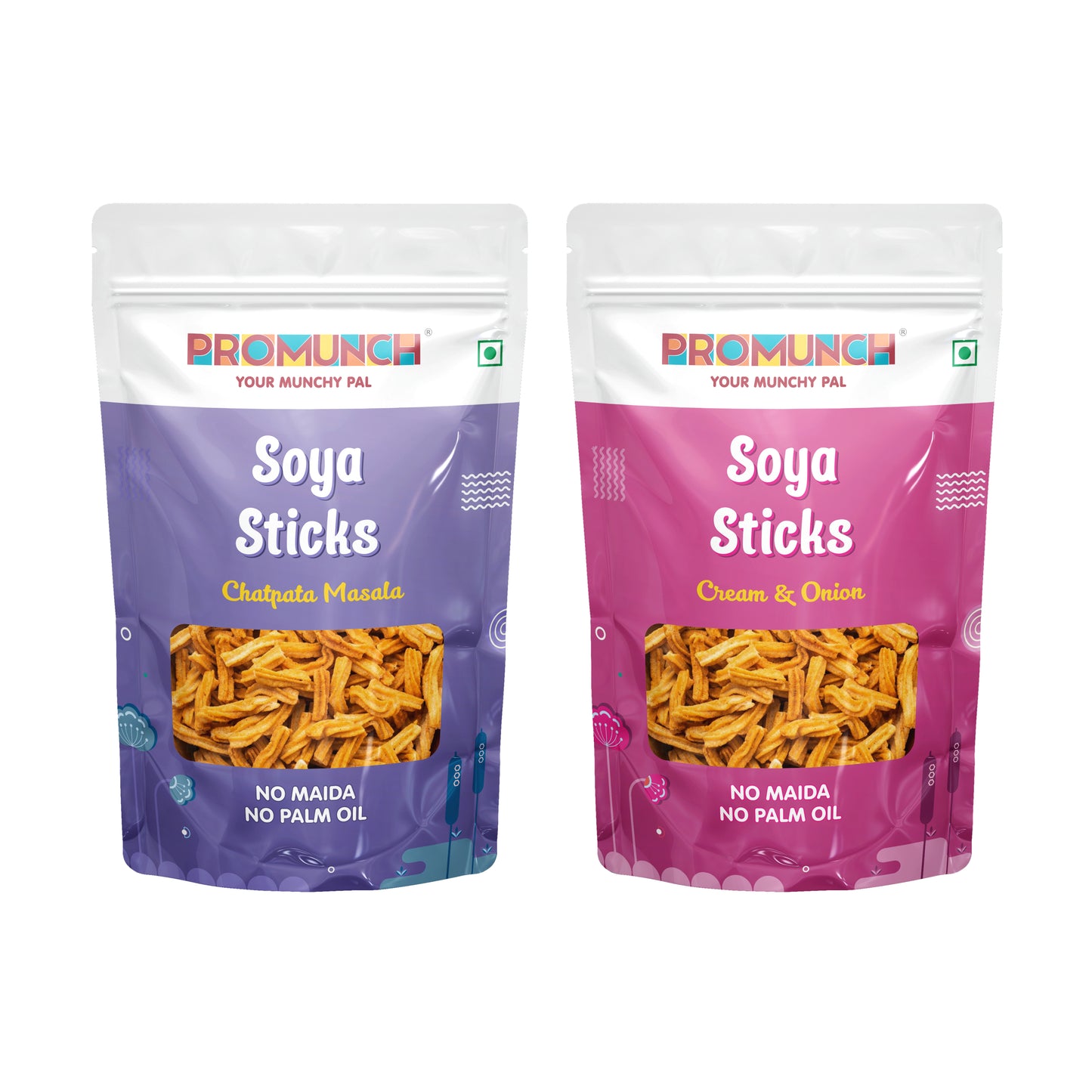 PROMUNCH Combo Pack - Soya Sticks (Chatpata Masala , Cream Onion) - Pack  of 2; 30g Each