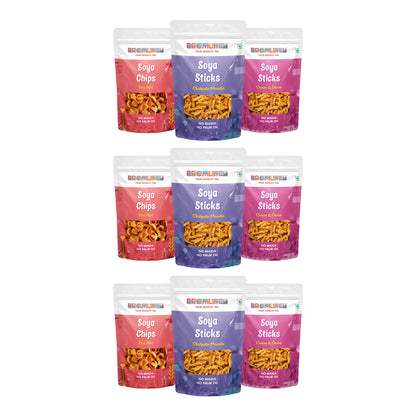 PROMUNCH Soya Snack Combo - Chatpata Masala, Cheese & Onion, Peri Peri Flavors, Protein-Packed and Crunchy