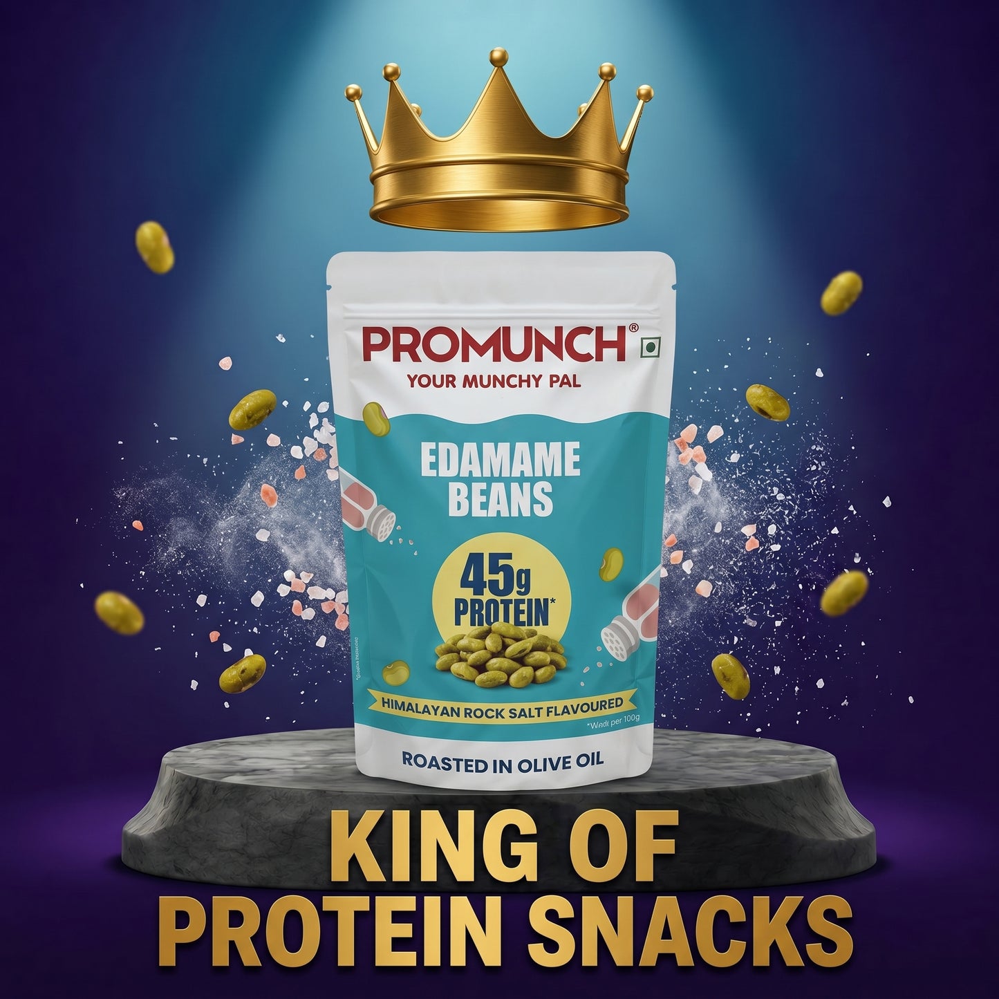 PROMUNCH Roasted Edamame Beans - Himalayan Rock Salt | 45g High Protein Snack | No Added Sugar | Rich in Fiber | Roasted in Olive Oil | Gluten Free