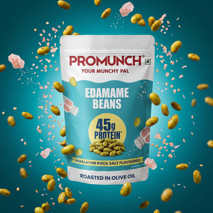 PROMUNCH Roasted Edamame Beans - Himalayan Rock Salt | 45g High Protein Snack | No Added Sugar | Rich in Fiber | Roasted in Olive Oil | Gluten Free