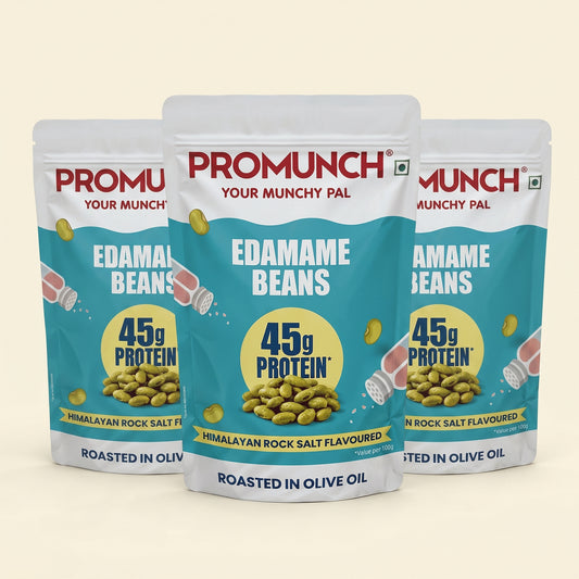 PROMUNCH Roasted Edamame Beans - Himalayan Rock Salt | 45g High Protein Snack | Pack of 3