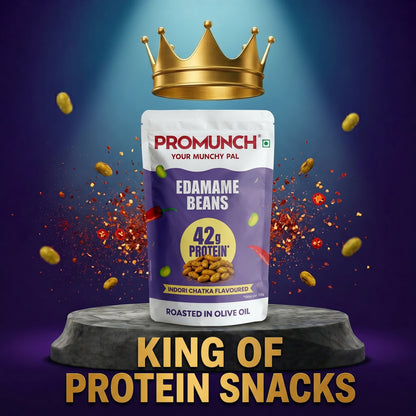 PROMUNCH Roasted Edamame Beans - Indori Chatka | 42g High Protein Snack | No Added Sugar | Rich in Fiber | Roasted in Olive Oil | Crunchy & Low in Fat