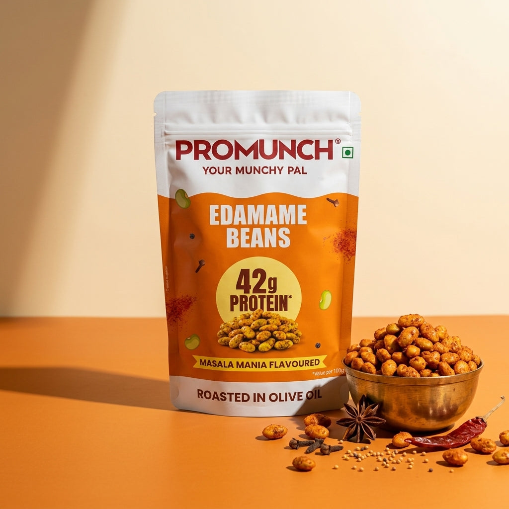 PROMUNCH Roasted Edamame Beans - Masala Mania | 42g High Protein Snack | Pack of 3