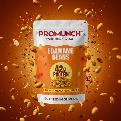 PROMUNCH Roasted Edamame Beans - Masala Mania | 42g High Protein Snack | Pack of 3