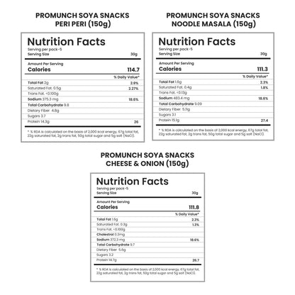Variety Pack Protein Snacks (Cheese & Onion, Peri Peri, Noodle Masala)-150gm x 3