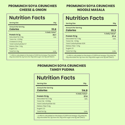 Variety Pack Protein Crunchies (Noodle Masala, Tangy Pudina, Cheese & Onion)-150gm x 3