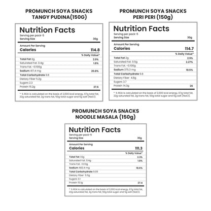 Variety Pack Protein Crunchies (Noodle Masala, Tangy Pudina, Peri Peri)-150gm x 3