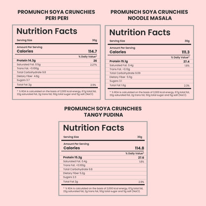 Variety Pack Protein Crunchies (Noodle Masala, Tangy Pudina, Peri Peri)-150gm x 3
