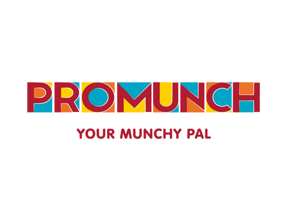 Colorful logo with 'Promunch' and 'Your Munchy Pal' text on a white background