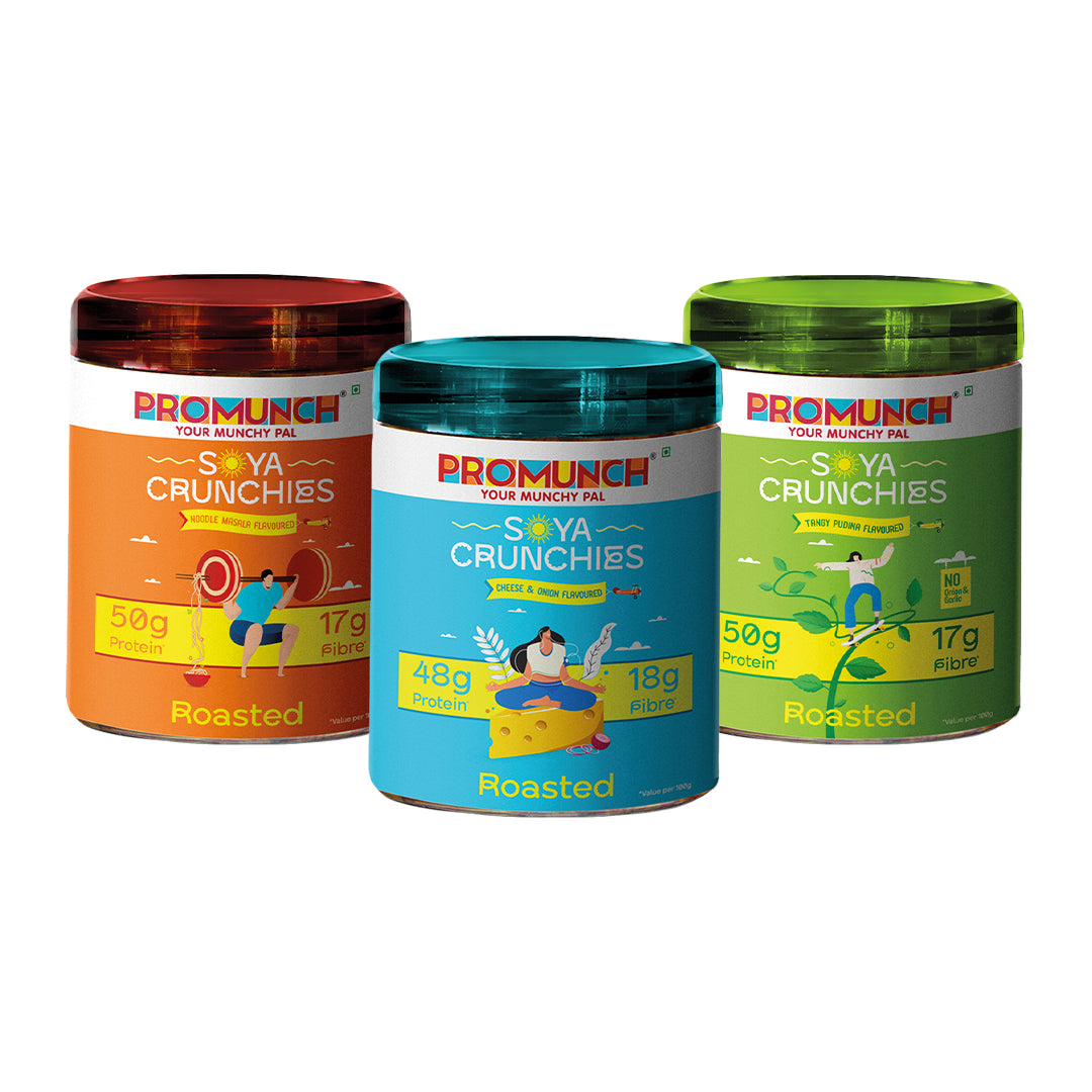 Variety Pack Protein Crunchies (Noodle Masala, Tangy Pudina, Cheese & Onion)-150gm x 3