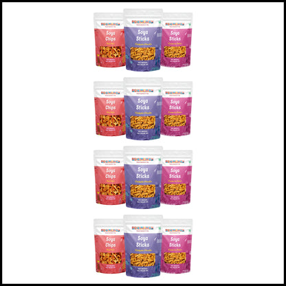 PROMUNCH Combo Pack - Soya Sticks (Chatpata Masala , Cream Onion) + Soya Chips (Peri Peri) - 120g Each