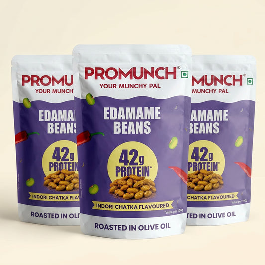PROMUNCH Roasted Edamame Beans - Indori Chatka | 42g High Protein Snack | Pack of 3