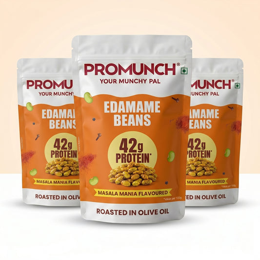 PROMUNCH Roasted Edamame Beans - Masala Mania | 42g High Protein Snack | Pack of 3