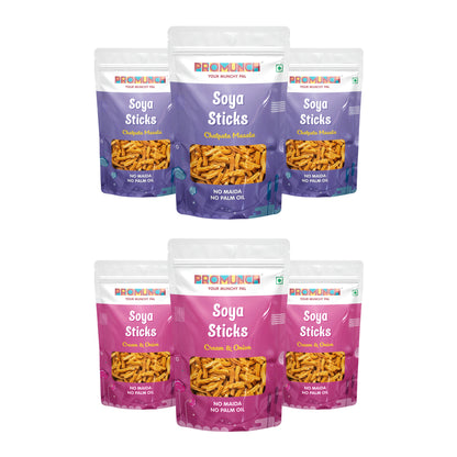 PROMUNCH Combo Pack - Soya Sticks (Chatpata Masala , Cream Onion) - 30g Each